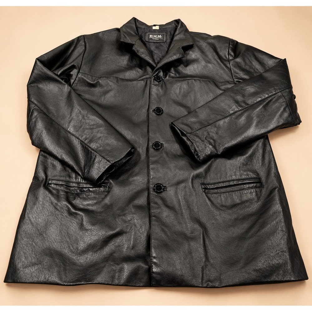 B.M.M Los Angeles Black Leather Coat – Men's 3XL – Made in China